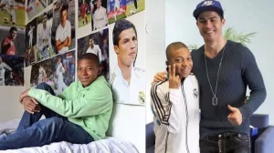 Căn phòng của nhóc Mbappe đầy hình Ronaldo. Ảnh: Getty